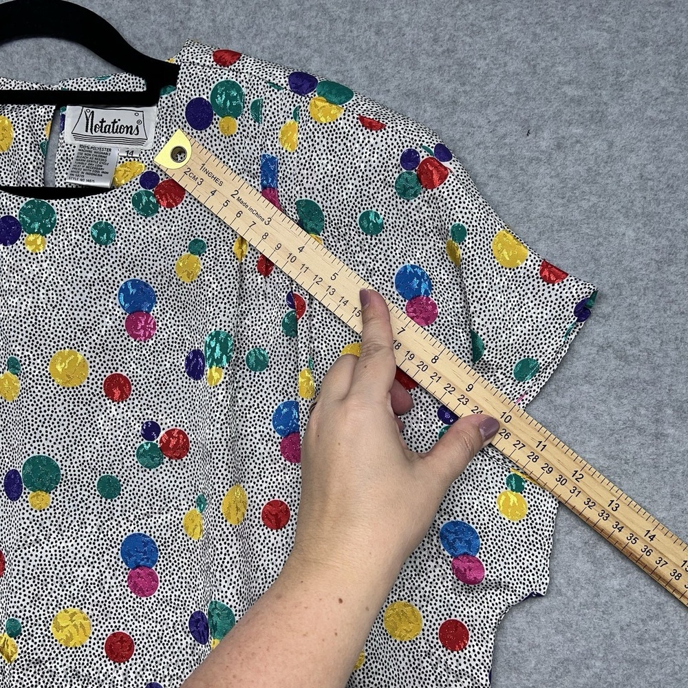 Notations Women's Multi Color Short Sleeve Pullover Blouse Size 14 Polka Dot 80s - Picture 7 of 15
